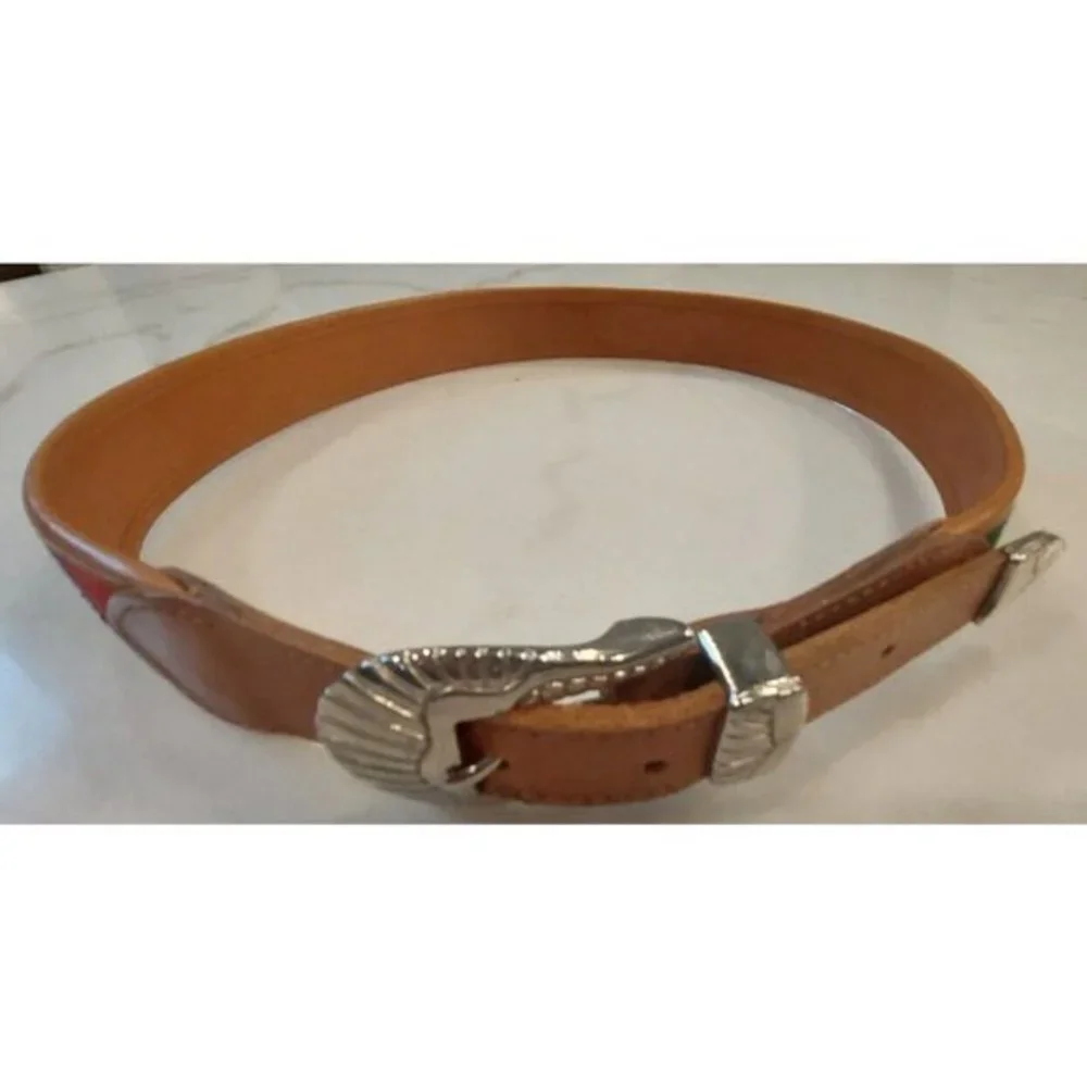 Vintage Leather Multicolor Hand Woven Weave Aztec Boho Belt 30